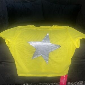 NWT Mesh Neon Yellow Crop Top with Silver Star Patch